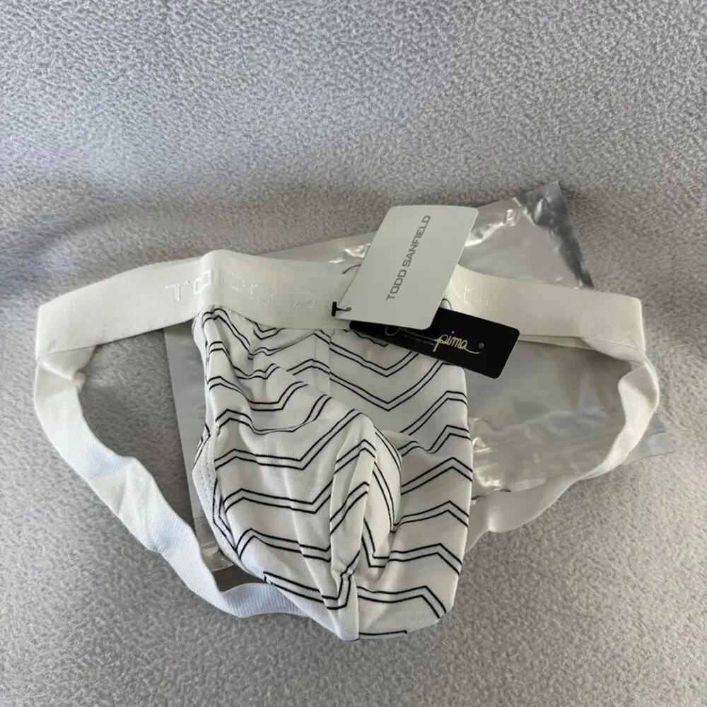 Todd Sanfield Underwear men's Small White Two Line Chevron Supima Jock Strap NEW